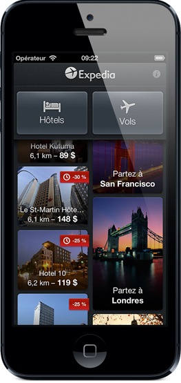 Expedia app de l'iPhone